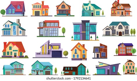 Modern cottage houses set color Vector
