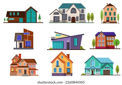 Modern cottage houses set vector