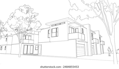 modern cottage town 3D illustration