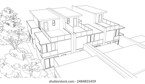 modern cottage town 3D illustration