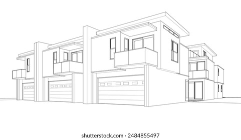 modern cottage town 3D illustration