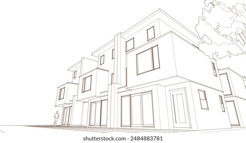 modern cottage town 3D illustration