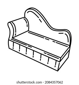 Modern Couch Sofa Part of Furniture and Home Tools Design Hand Drawn Icon Set Vector.