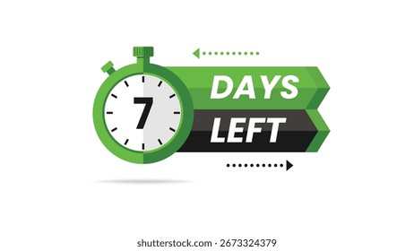 Moderno cronómetro de cuenta regresiva siete días restantes Ilustración vectorial para la fecha límite del negocio recordatorio urgente Oferta por tiempo limitado evento promoción venta campaña de marketing Anuncio digital Plantilla