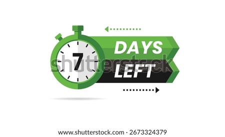 Modern countdown stopwatch seven days left vector illustration for business deadline urgent reminder limited time offer event promotion sale marketing campaign digital banner template