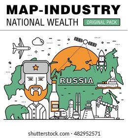 Modern country development flat industry. Thin line map concept in national wealth. Professional achievements in technology and industry elements. Nature vector idea concept symbol.