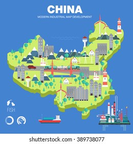 modern country development flat indystry map  vector idea concept with technologies icons communication