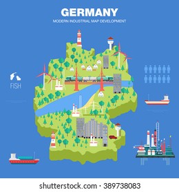 modern country development flat indystry map  vector idea concept with technologies icons communication