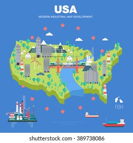 modern country development flat indystry map  vector idea concept with technologies icons communication