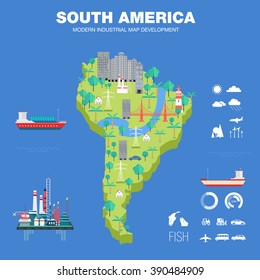 modern country development flat indystry map  vector idea concept with technologies icons communication