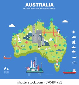 modern country development flat indystry map  vector idea concept with technologies icons communication