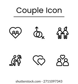 Modernes Paar-Icon-Set mit romantischen Beziehungssymbolen, Liebespartnergrafiken, männlichen und weiblichen Silhouetten und Familienstil-Vektorgrafiken.