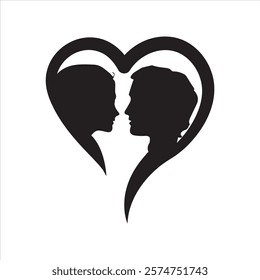 Modern couple silhouette in a heart shape, perfect for romantic branding, wedding invitations, Valentine's cards, or love-themed creative projects. Romantic artwork, Valentines Day