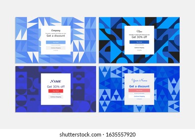 Modern coupon set web template. Universal background with geometric elements for promotion, social media, mobile apps. Discount promo backgrounds with abstract pattern. Email ad newsletter layouts