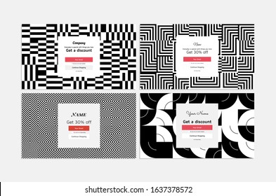 Modern coupon set web template. Universal background with geometric elements for promotion, social media, mobile apps. Discount promo backgrounds with abstract pattern. Email ad newsletter layouts