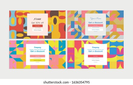 Modern coupon template for web. Universal background with geometric elements for promotion, social media, mobile apps. Discount promo backgrounds with abstract pattern. Email ad newsletter layouts