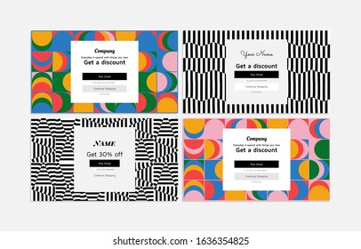 Modern coupon template for web. Universal background with geometric elements for promotion, social media, mobile apps. Discount promo backgrounds with abstract pattern. Email ad newsletter layouts