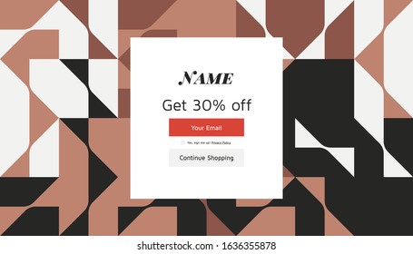 Modern coupon template for web. Universal background with geometric elements for promotion, social media, mobile apps. Discount promo backgrounds with abstract pattern. Email ad newsletter layouts