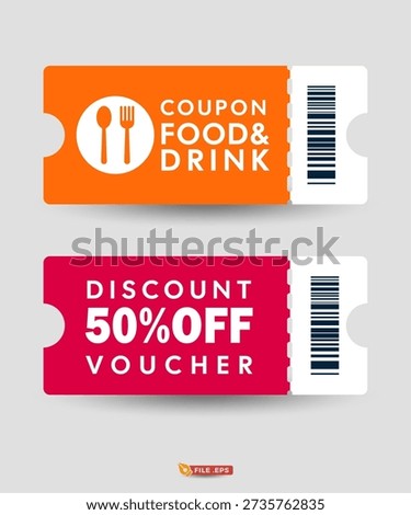 Modern coupon or voucher template design for food discounts up to 50%