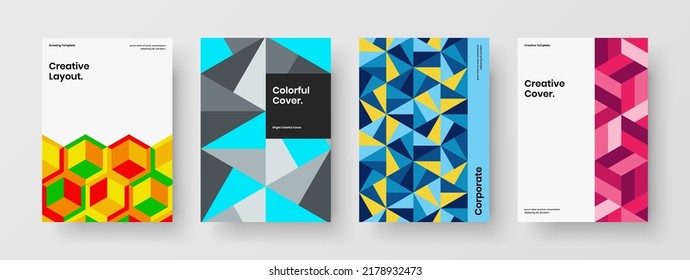 Colección de concepto de vector de diseño A4 de cubierta moderna. Composición del folleto de la empresa de hexágonos de mosaico frescos.