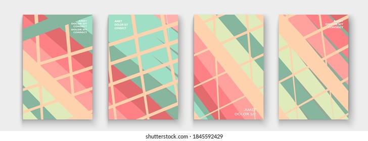 Vector de diseño moderno de la colección de portadas. Resumen de textura de líneas azul rosa pastel de estilo retro. Fondo de tendencia rayado. Patrón de rayas geométricas futuristas. Presentación de diseño, plantilla, tarjetas de visita