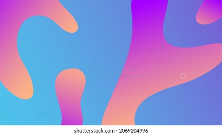 Modernes Cover. Farbdynamische Form. Technologieflieger. blauer heller Hintergrund. Flusslandungsseite. Abstrakte Formen. Neon Kreative Einladung. Memphis Design. Lilac Modern Cover