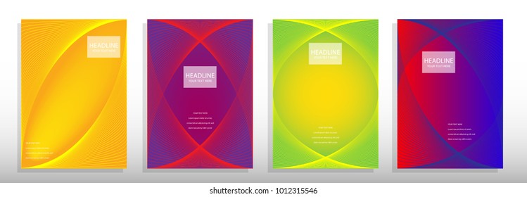 Modern cover design A4 template set with Colorful abstract lines modern different color gradient style on background for decoration presentation, brochure, catalog, poster, book, magazine etc. Vector 