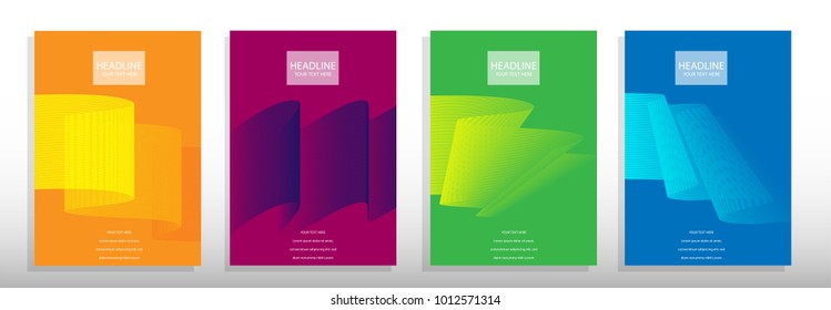 Modern cover design A4 template set with Colorful abstract lines modern different color gradient style on background for decoration presentation, brochure, catalog, poster, book, magazine etc. Vector 