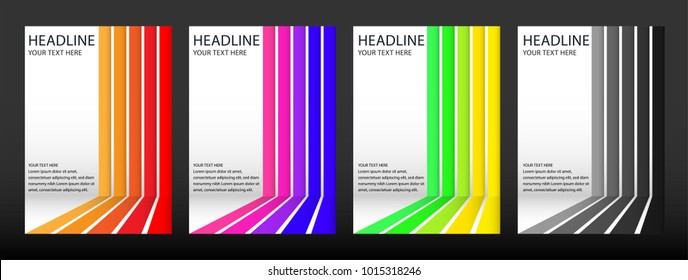 Modern cover design A4 template set with Colorful abstract lines modern different color gradient style on background for decoration presentation, brochure, catalog, poster, book, magazine etc. Vector,