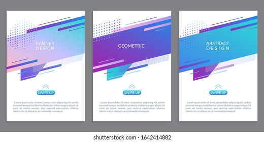 Modern cover design with abstract geometric shapes. Banner, poster, book cover, flyer or business brochure template with dynamic gradient graphic elements. Vector illustration.