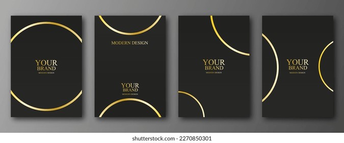 Modern cover design with golden round ring (golden circle pattern) on black background.