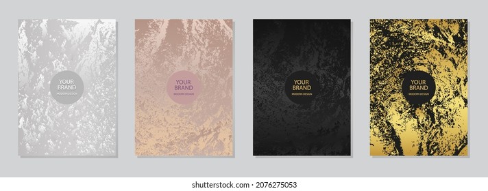Diseño moderno de portada, textura gruesa. Lujo de diseño con un diseño abstracto en oro, rosa, blanco y negro. Plantillas vectoriales verticales para menú, folleto, diseño de volante, presentación.