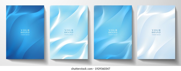 Modern cover design set  Blue abstract line pattern  Creative wavy stripe vector collection layout for business background  certificate  brochure template  contemporary planner