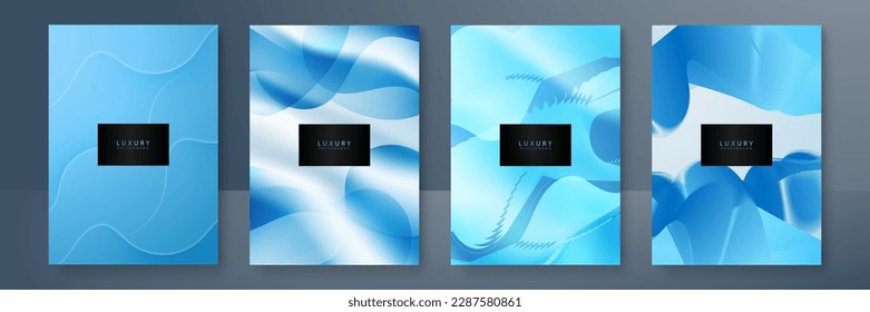 Diseño moderno de la cubierta. Patrón de línea abstracta azul blanco (curvas de onda). Diseño creativo de colección vectorial de banda ondulada para fondo empresarial, certificado, plantilla de folleto