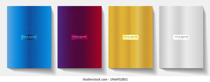 Modern cover design set. Creative abstract with carbon pattern (triangle texture) on background. Premium vector collection for catalog, brochure template, magazine layout, luxury booklet