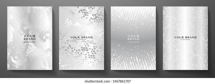 Modern cover design set. Creative silver background with abstract pattern. Elegant trendy vector collection for catalog, brochure template, invite layout, booklet