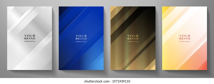 Modern cover design set. Creative abstract with diagonal line pattern on background in silver, blue, black and gold color. Premium vector collection for business catalog, brochure template, booklet