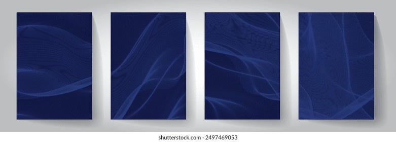 Modern cover design set. Creative abstract with diagonal line pattern on background in silver, blue, black and gold color. Premium vector collection for business catalog, brochure template, booklet