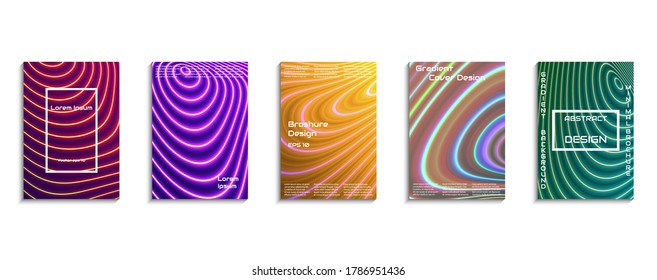 Modern cover design set. Dynamic circular colorful gradients. Retro background. Gradient layout for greetings card, flyers, invitation, posters, brochure, banners, calendar. Vector stock design.