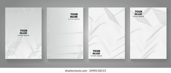 Conjunto de diseño de cubierta moderna. Patrón de línea abstracta dorada en colores monocromos. Plantilla de Vector de rayas onduladas blancas de Premium para fondo de página empresarial, certificado, folleto, portátil
