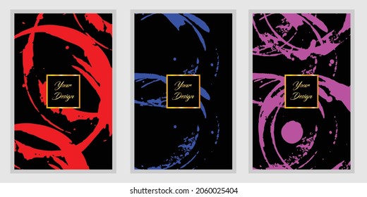 Modern Cover Design Set with Grime vector pattern. Dynamic vector collection for Invitation card, Notebook, flyer, poster, and brochure