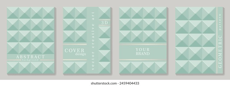 Conjunto de diseño de cubierta moderna con patrón 3d verde claro. Fondo premium de élite. Plantilla de Vector de moda de lujo para negocios, invitación, diseño de volantes, folleto, diseño de menú, presentación, catálogo.