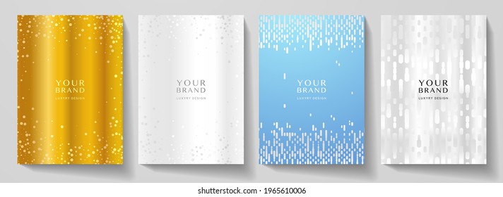 Modern cover design set. Luxury dynamic dot and line pattern. Creative premium stripe vector background in gold, silver, blue color for business catalog, brochure template, notebook, invite