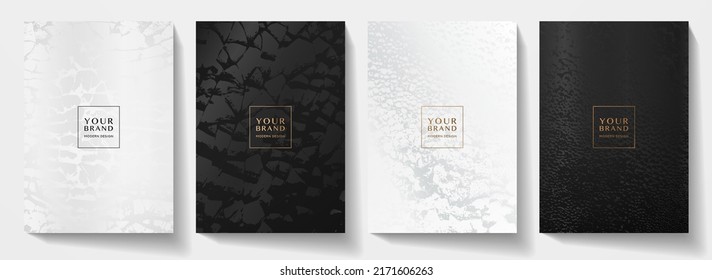 Modern cover design set. Luxury black and white background with water abstract pattern. Premium vector template for menu, invite, brochure template, lux flyer