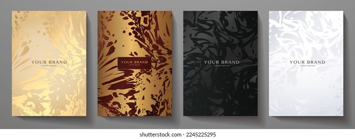 Modern cover design set. Luxury black, silver, gold background with abstract pattern. Premium vector template for menu, invite, brochure template, lux flyer,  invite card