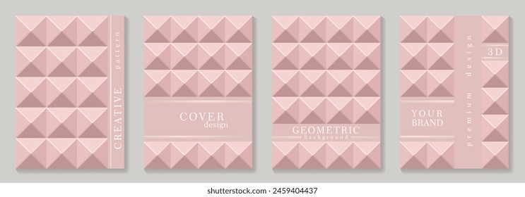 Modern cover design set with pink 3d pattern. Elite premium background. Luxury fashionable vector template for business, invitation, flyer layout, brochure, menu design, presentation, catalog.