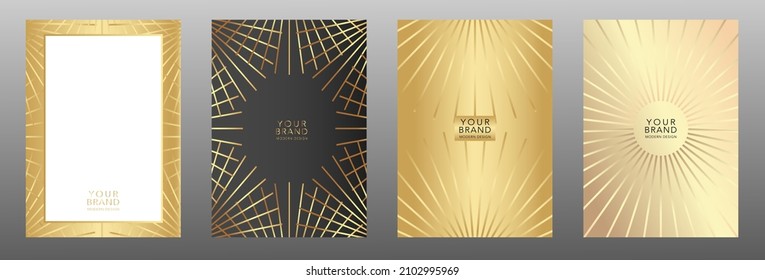 Modern cover design set. Premium creative dynamic line gradient background in luxury black, gold color. Stripe pattern formal premium vector layout for business certificate, catalog, menu template.