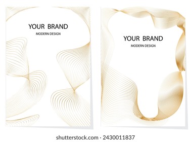 Modern cover design set. Premium vintage linear pattern with texture. Luxury vector in white, gold color for invitation template, restaurant menu. Template.