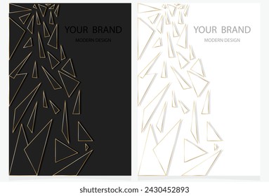 Modern cover design set. Premium vintage geometric pattern with texture. Luxury vector in white and black with gold color for invitation template, restaurant menu, etc. Template.