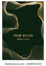 Conjunto de diseño de cubierta moderna. Patrón lineal vintage de primera calidad con textura. Vector de lujo en color verde y dorado para plantilla de invitación, menú de restaurante. Plantilla.